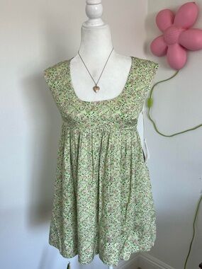 Anna Nata NWT Green Floral Babydoll Sleeveless Dress